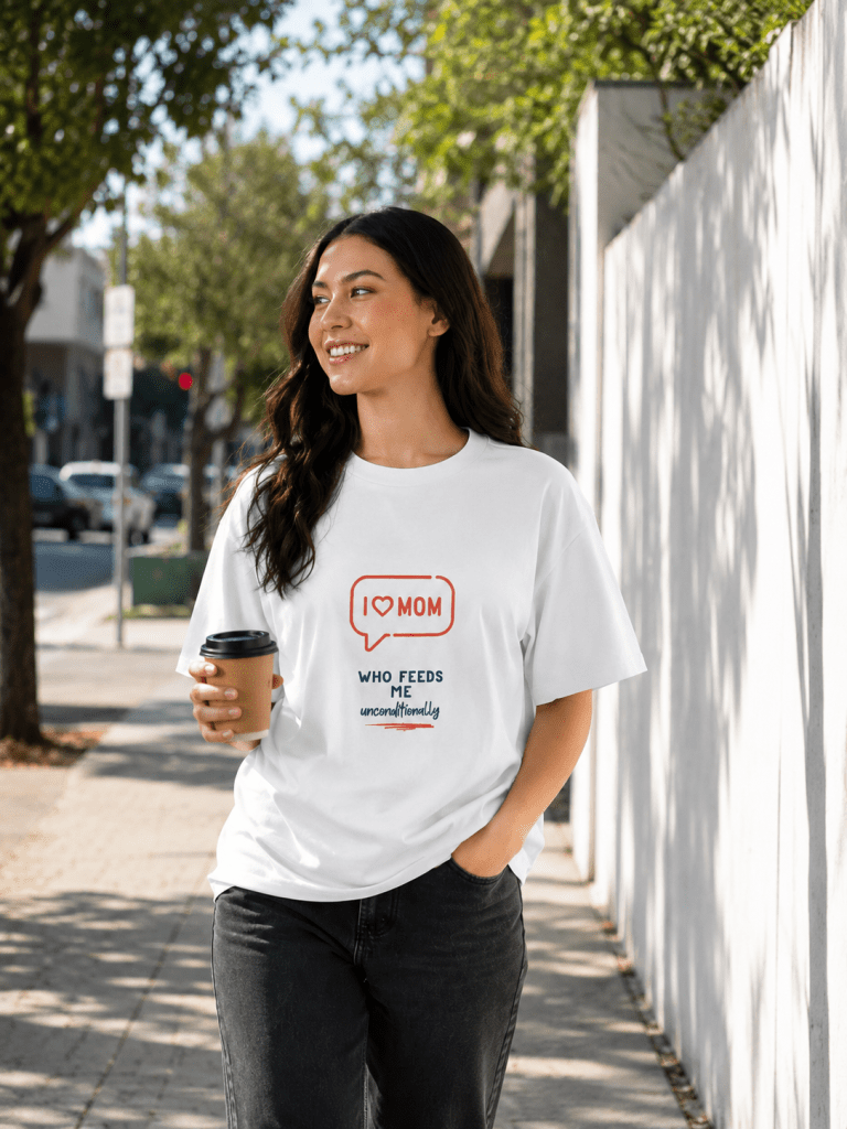 Casual Mother’s Day gift t-shirt outfit for mom walking outdoors