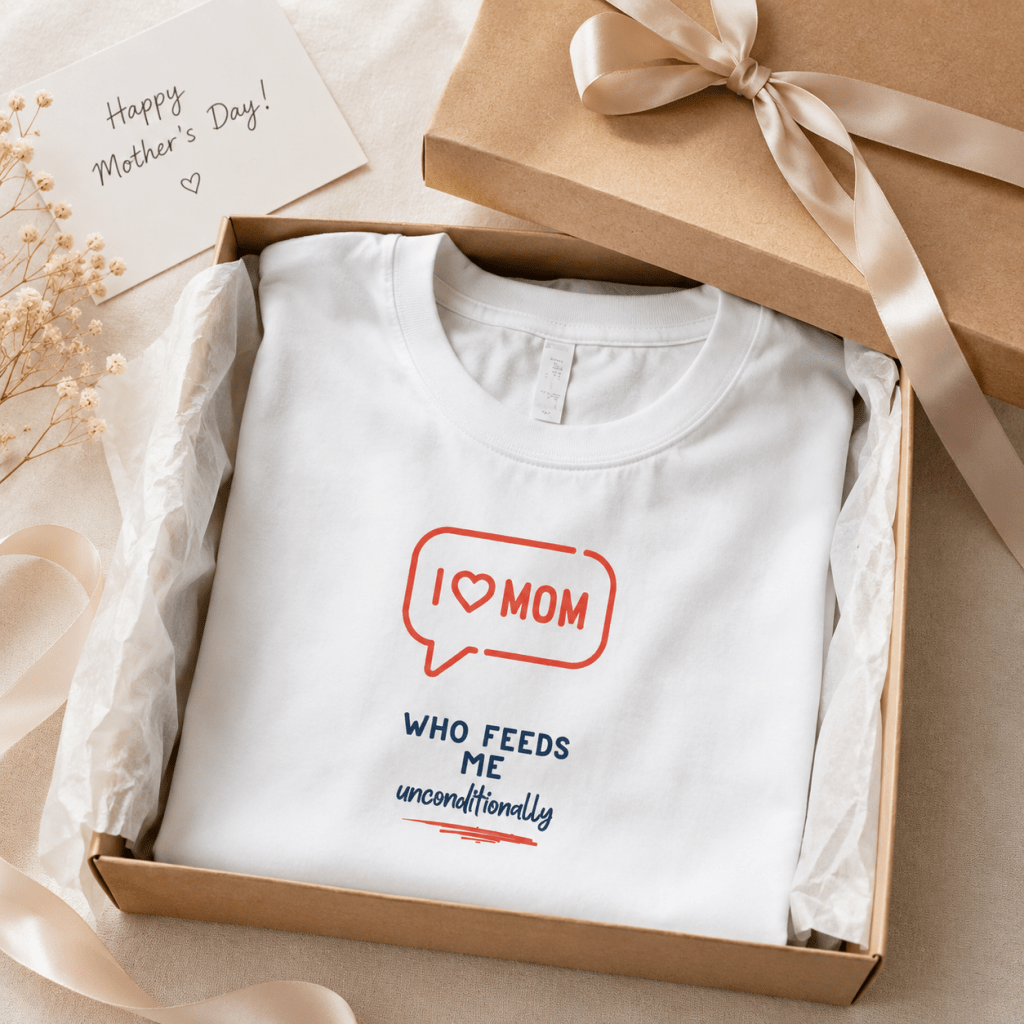 Mother’s Day gift box with meaningful white mom t-shirt